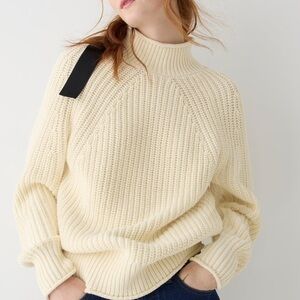J crew relaxed rollneck sweater ivory linen